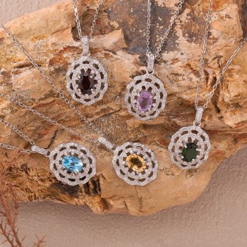 Natural Citrine Amethyst Topaz and Garnet Gemstone Necklace